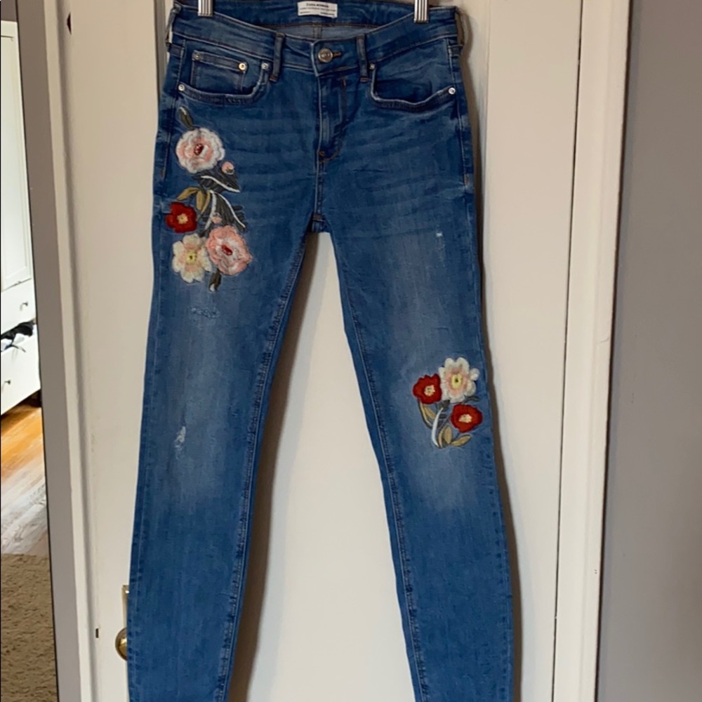 Zara floral skinny blue jean